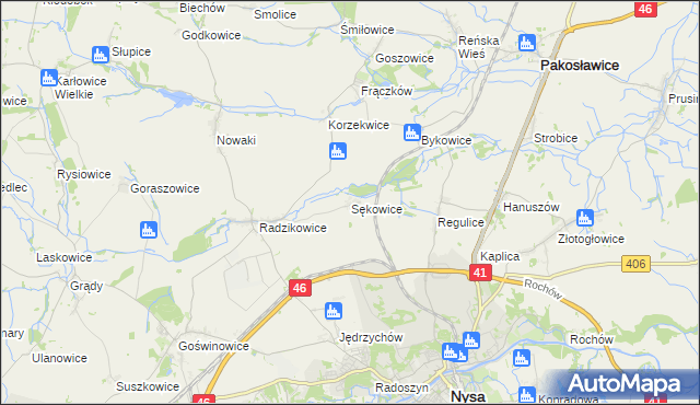 mapa Sękowice gmina Nysa, Sękowice gmina Nysa na mapie Targeo