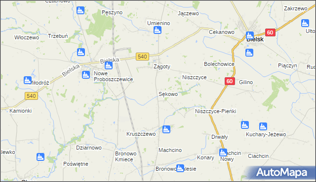 mapa Sękowo gmina Bielsk, Sękowo gmina Bielsk na mapie Targeo