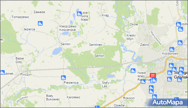 mapa Semlin gmina Starogard Gdański, Semlin gmina Starogard Gdański na mapie Targeo