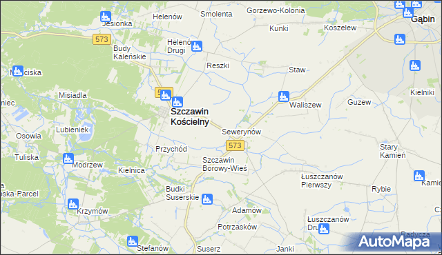 mapa Sewerynów gmina Szczawin Kościelny, Sewerynów gmina Szczawin Kościelny na mapie Targeo