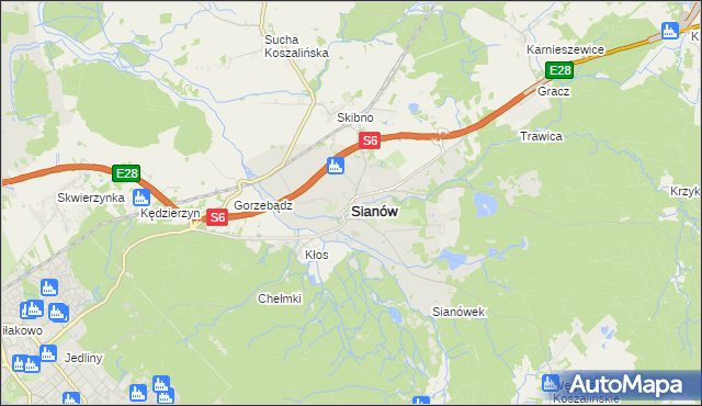 mapa Sianów, Sianów na mapie Targeo