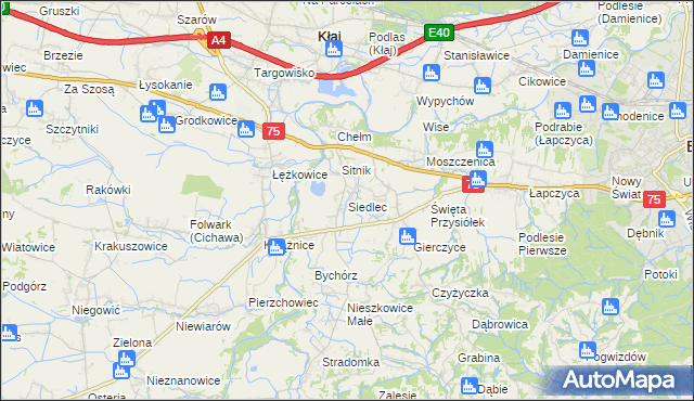 mapa Siedlec gmina Bochnia, Siedlec gmina Bochnia na mapie Targeo