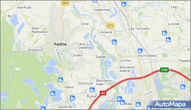 mapa Siedlec gmina Radłów, Siedlec gmina Radłów na mapie Targeo