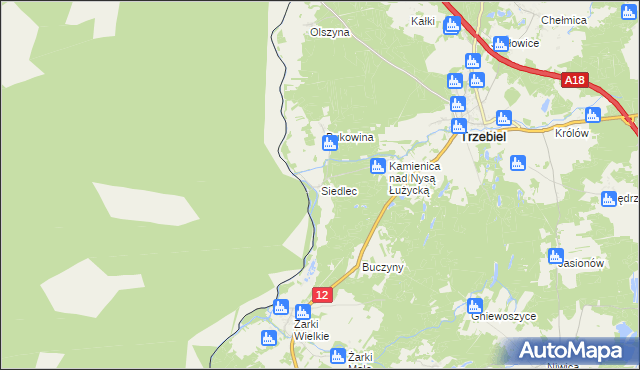 mapa Siedlec gmina Trzebiel, Siedlec gmina Trzebiel na mapie Targeo