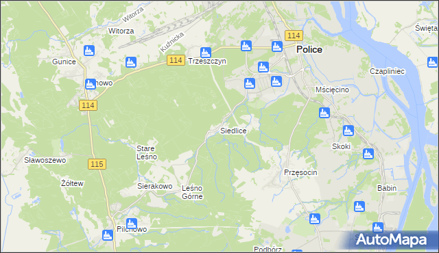 mapa Siedlice gmina Police, Siedlice gmina Police na mapie Targeo