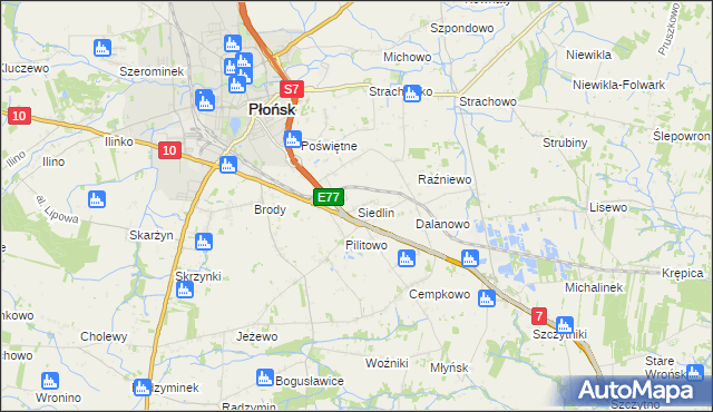 mapa Siedlin, Siedlin na mapie Targeo