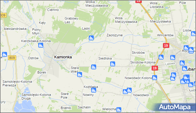 mapa Siedliska gmina Kamionka, Siedliska gmina Kamionka na mapie Targeo