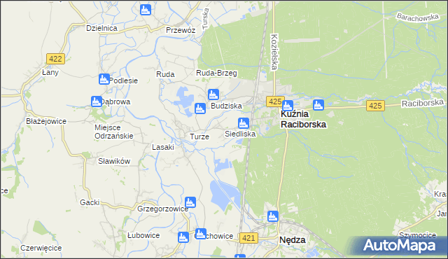 mapa Siedliska gmina Kuźnia Raciborska, Siedliska gmina Kuźnia Raciborska na mapie Targeo