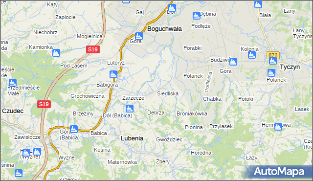 mapa Siedliska gmina Lubenia, Siedliska gmina Lubenia na mapie Targeo