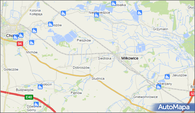 mapa Siedliska gmina Miłkowice, Siedliska gmina Miłkowice na mapie Targeo