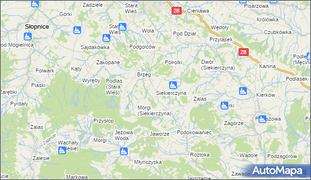 mapa Siekierczyna gmina Limanowa, Siekierczyna gmina Limanowa na mapie Targeo