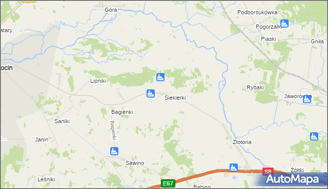 mapa Siekierki gmina Tykocin, Siekierki gmina Tykocin na mapie Targeo