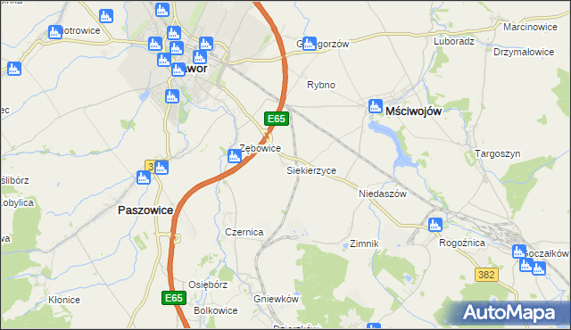 mapa Siekierzyce, Siekierzyce na mapie Targeo