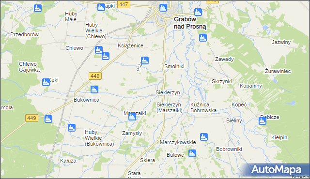 mapa Siekierzyn gmina Grabów nad Prosną, Siekierzyn gmina Grabów nad Prosną na mapie Targeo