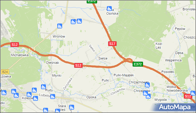 mapa Sielce gmina Końskowola, Sielce gmina Końskowola na mapie Targeo