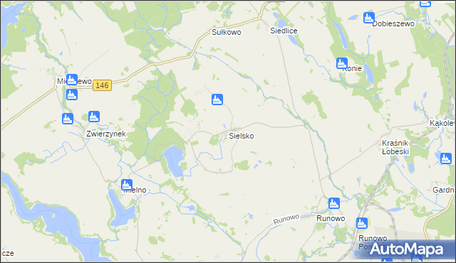 mapa Sielsko gmina Węgorzyno, Sielsko gmina Węgorzyno na mapie Targeo