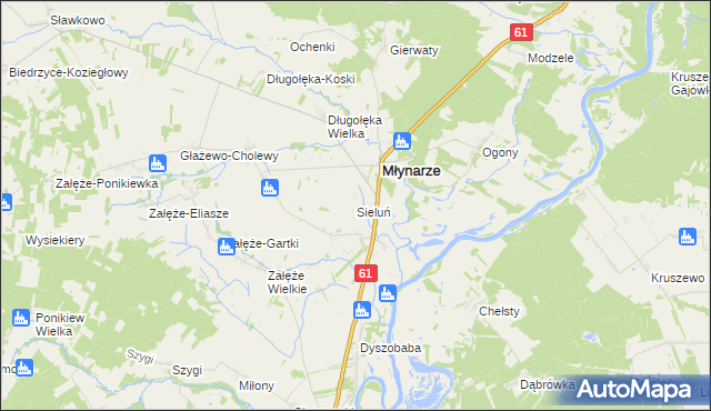 mapa Sieluń, Sieluń na mapie Targeo