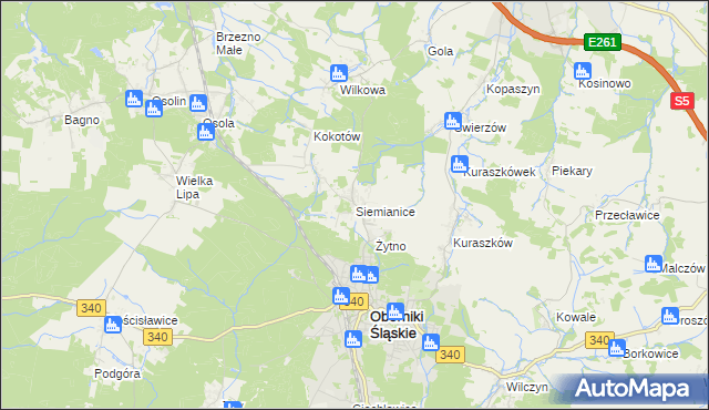 mapa Siemianice gmina Oborniki Śląskie, Siemianice gmina Oborniki Śląskie na mapie Targeo