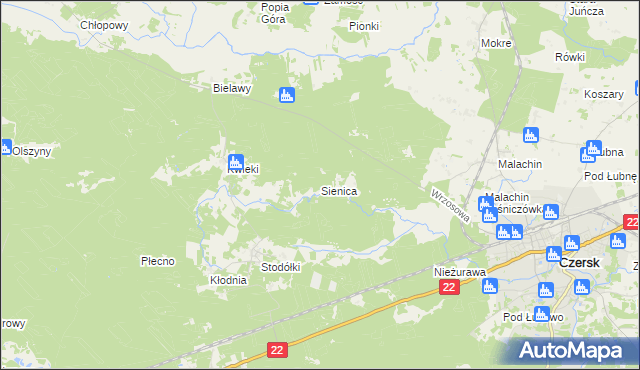 mapa Sienica gmina Czersk, Sienica gmina Czersk na mapie Targeo