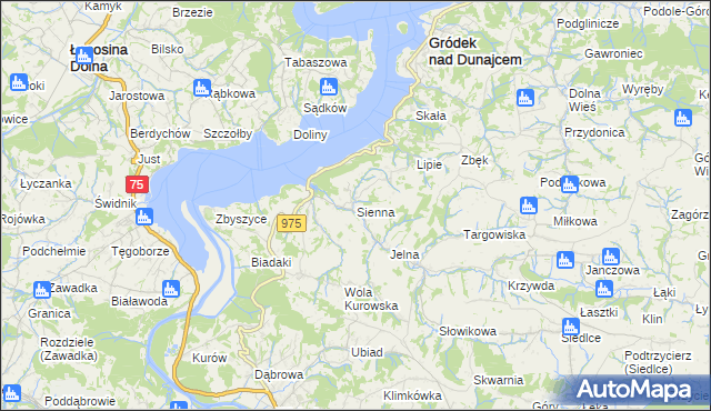 mapa Sienna gmina Gródek nad Dunajcem, Sienna gmina Gródek nad Dunajcem na mapie Targeo