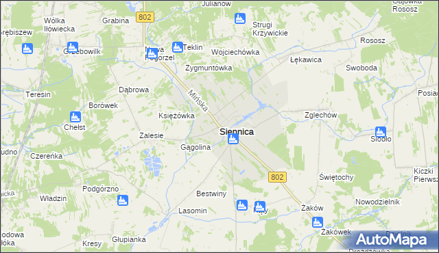 mapa Siennica powiat miński, Siennica powiat miński na mapie Targeo