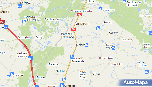 mapa Sieraków gmina Gostynin, Sieraków gmina Gostynin na mapie Targeo