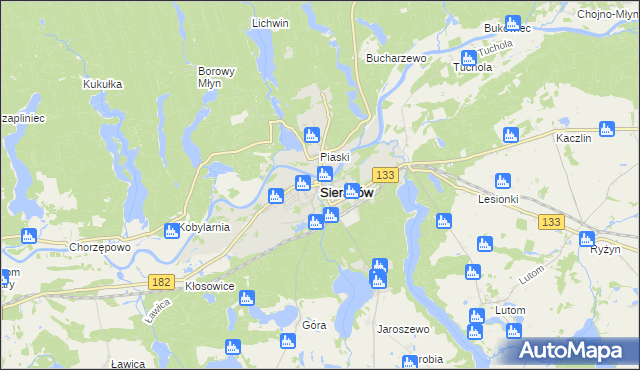 mapa Sieraków powiat międzychodzki, Sieraków powiat międzychodzki na mapie Targeo