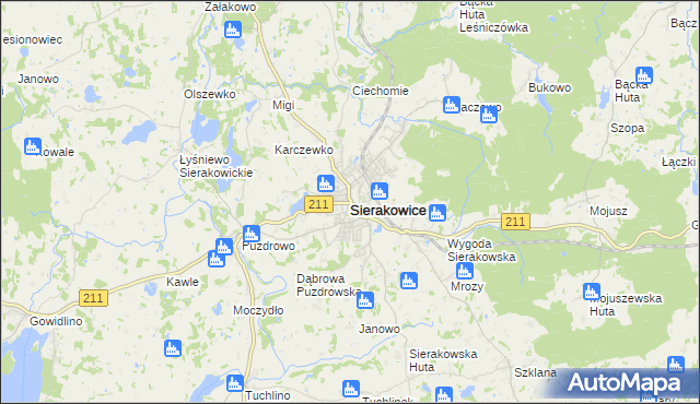 mapa Sierakowice powiat kartuski, Sierakowice powiat kartuski na mapie Targeo