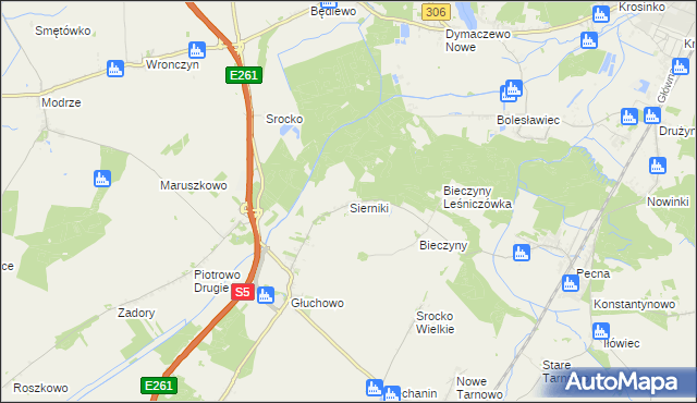 mapa Sierniki gmina Czempiń, Sierniki gmina Czempiń na mapie Targeo