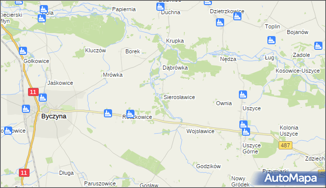 mapa Sierosławice gmina Byczyna, Sierosławice gmina Byczyna na mapie Targeo