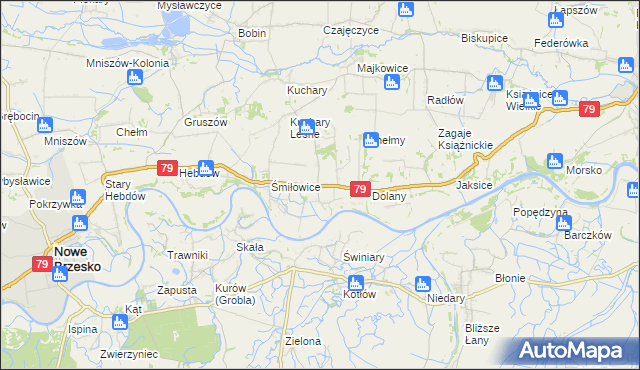 mapa Sierosławice gmina Nowe Brzesko, Sierosławice gmina Nowe Brzesko na mapie Targeo