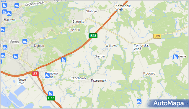 mapa Sierpin, Sierpin na mapie Targeo