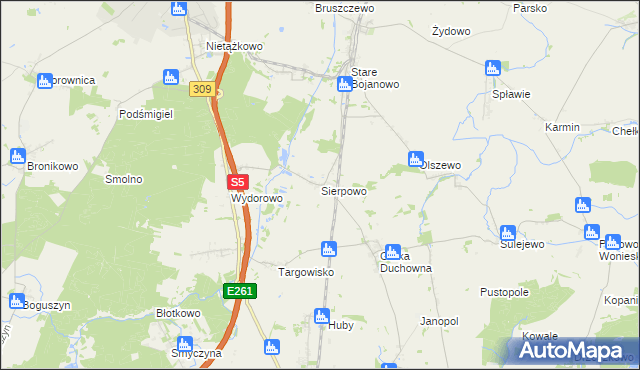 mapa Sierpowo gmina Śmigiel, Sierpowo gmina Śmigiel na mapie Targeo