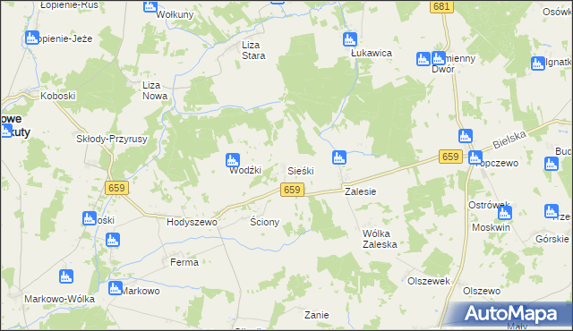 mapa Sieśki gmina Wyszki, Sieśki gmina Wyszki na mapie Targeo