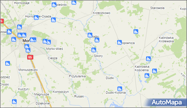 mapa Sikory gmina Mońki, Sikory gmina Mońki na mapie Targeo