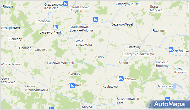mapa Sikory gmina Raciąż, Sikory gmina Raciąż na mapie Targeo