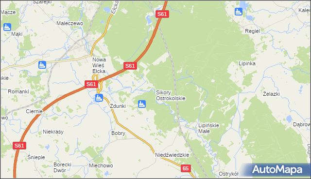 mapa Sikory Ostrokolskie, Sikory Ostrokolskie na mapie Targeo