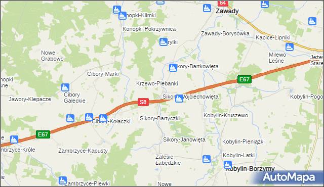 mapa Sikory-Wojciechowięta, Sikory-Wojciechowięta na mapie Targeo