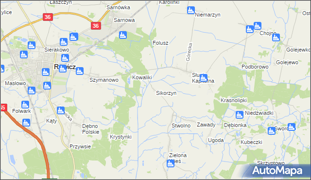 mapa Sikorzyn gmina Rawicz, Sikorzyn gmina Rawicz na mapie Targeo