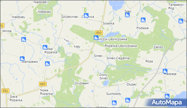 mapa Siniec gmina Srokowo, Siniec gmina Srokowo na mapie Targeo