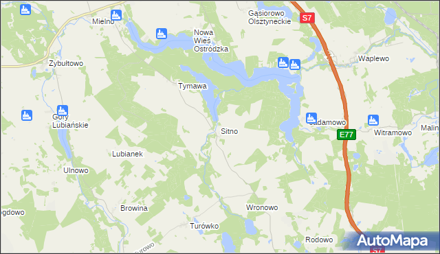 mapa Sitno gmina Olsztynek, Sitno gmina Olsztynek na mapie Targeo