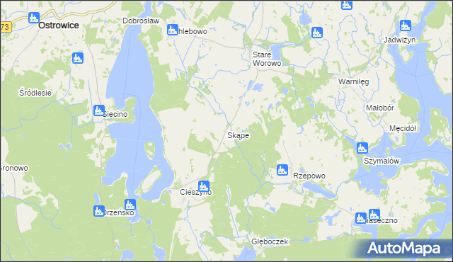 mapa Skąpe gmina Złocieniec, Skąpe gmina Złocieniec na mapie Targeo