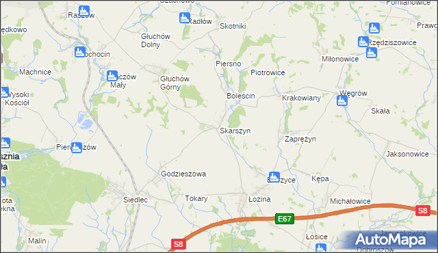 mapa Skarszyn gmina Trzebnica, Skarszyn gmina Trzebnica na mapie Targeo