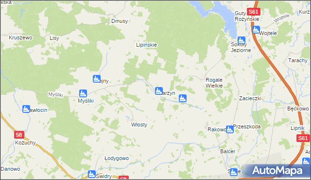 mapa Skarżyn gmina Biała Piska, Skarżyn gmina Biała Piska na mapie Targeo