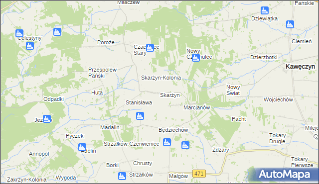 mapa Skarżyn gmina Kawęczyn, Skarżyn gmina Kawęczyn na mapie Targeo
