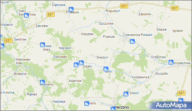 mapa Skarżyn gmina Wierzbno, Skarżyn gmina Wierzbno na mapie Targeo