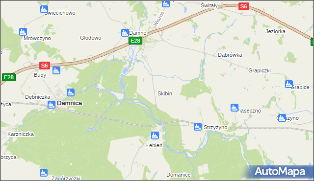 mapa Skibin gmina Damnica, Skibin gmina Damnica na mapie Targeo