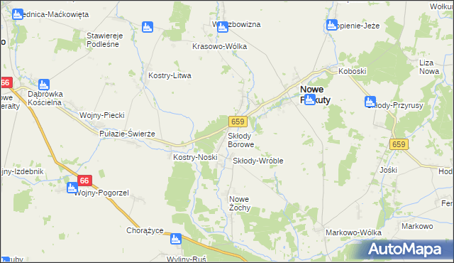 mapa Skłody Borowe, Skłody Borowe na mapie Targeo