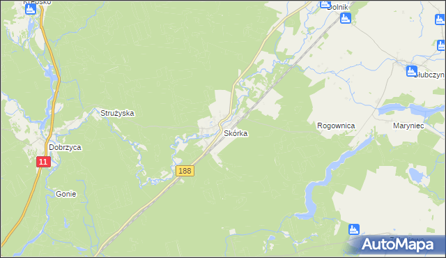 mapa Skórka gmina Krajenka, Skórka gmina Krajenka na mapie Targeo