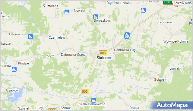 mapa Skórzec powiat siedlecki, Skórzec powiat siedlecki na mapie Targeo